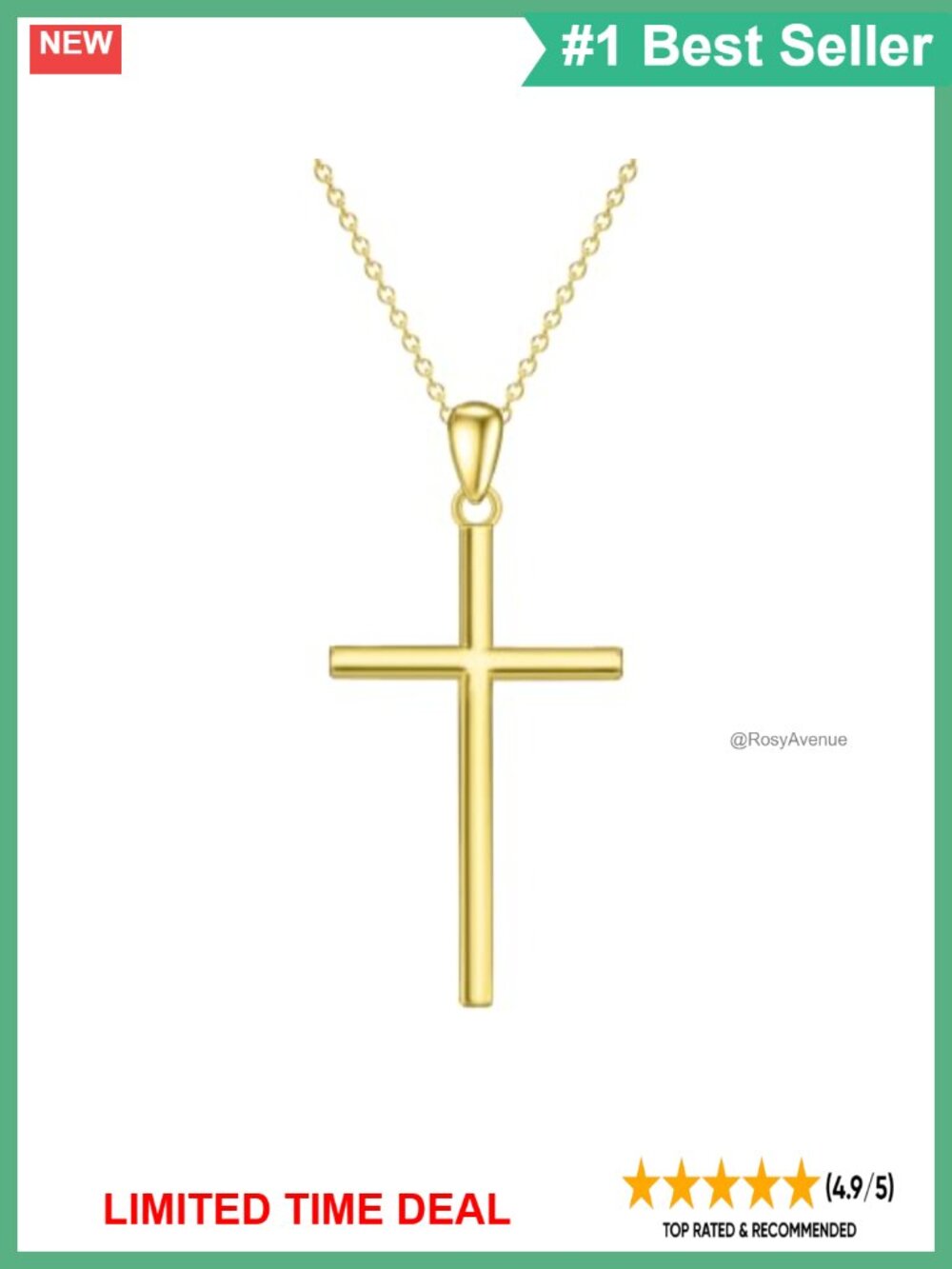14K Gold Plated Cross Necklace Pendant 18+2" Cable Chain Women Christian Gift